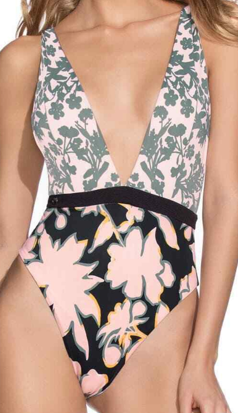 NEW MAAJI PLUNGE FLORAL TIE REVERSIBLE ONE PIECE SWIMSUIT SIZE M